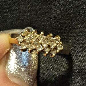 Vtg 10k Yellow Gold 0.80 Carat Diamond Princess Cut Diamond Cluster Ring